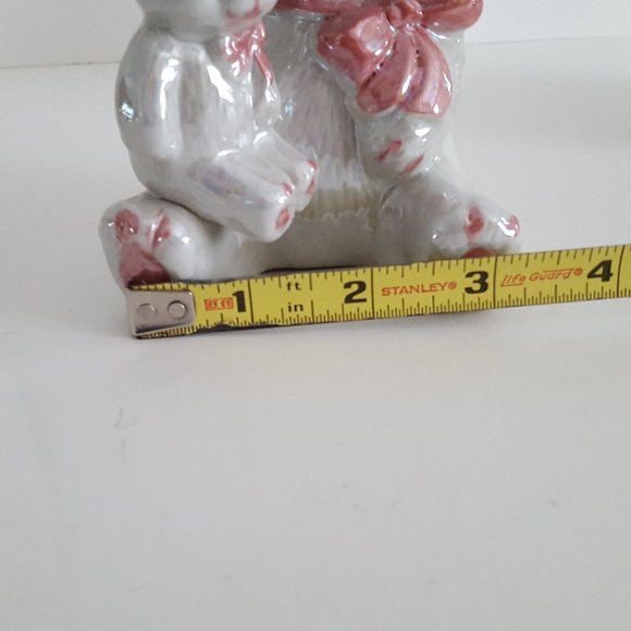 Baby Shower Nursery Decor Pink and White Opalescent Ceramic Teddy Bear - Picture 3 of 3